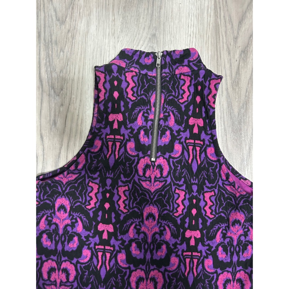 Free People Purple Pink Damask Ikat Mock Neck Drop Waist Tunic top mini dress XS - Picture 8 of 8